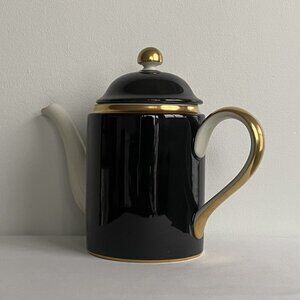 Fitz & Floyd Black on White Renaissance 1980s Coffee Pot